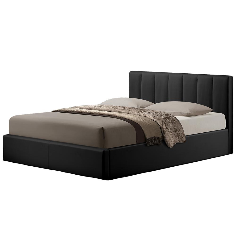 Queen Size Upholstered Bed Faux Leather Headboard Contemporary Gas Baxton Studio Engelbertha Black Queen Upholstered Bed