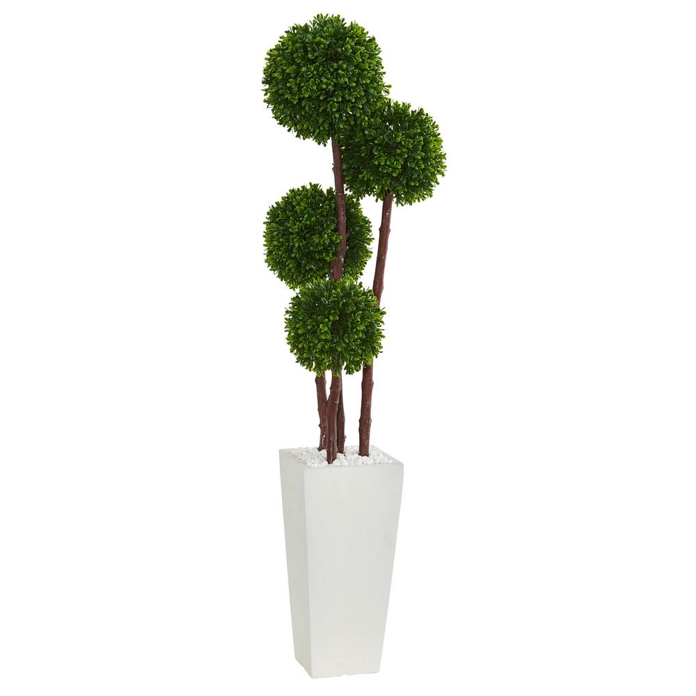 Nearly Natural 4 In Uv Resistant Indoor Outdoor Boxwood Artificial Uv Resistant Indoor Outdoor Boxwood Artificial Topiary Tree In Planter