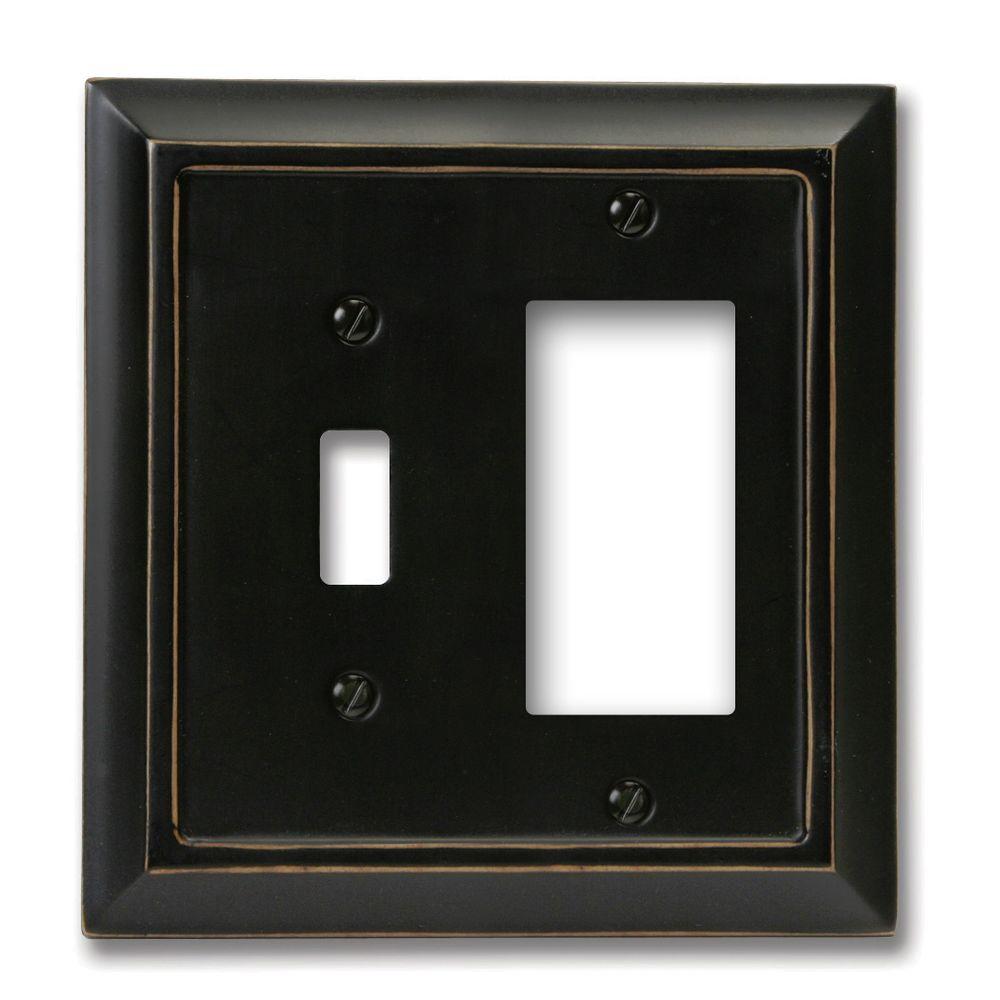 Amerelle Distressed 1 Toggle and 1 Decora Wall Plate Black4040TRB