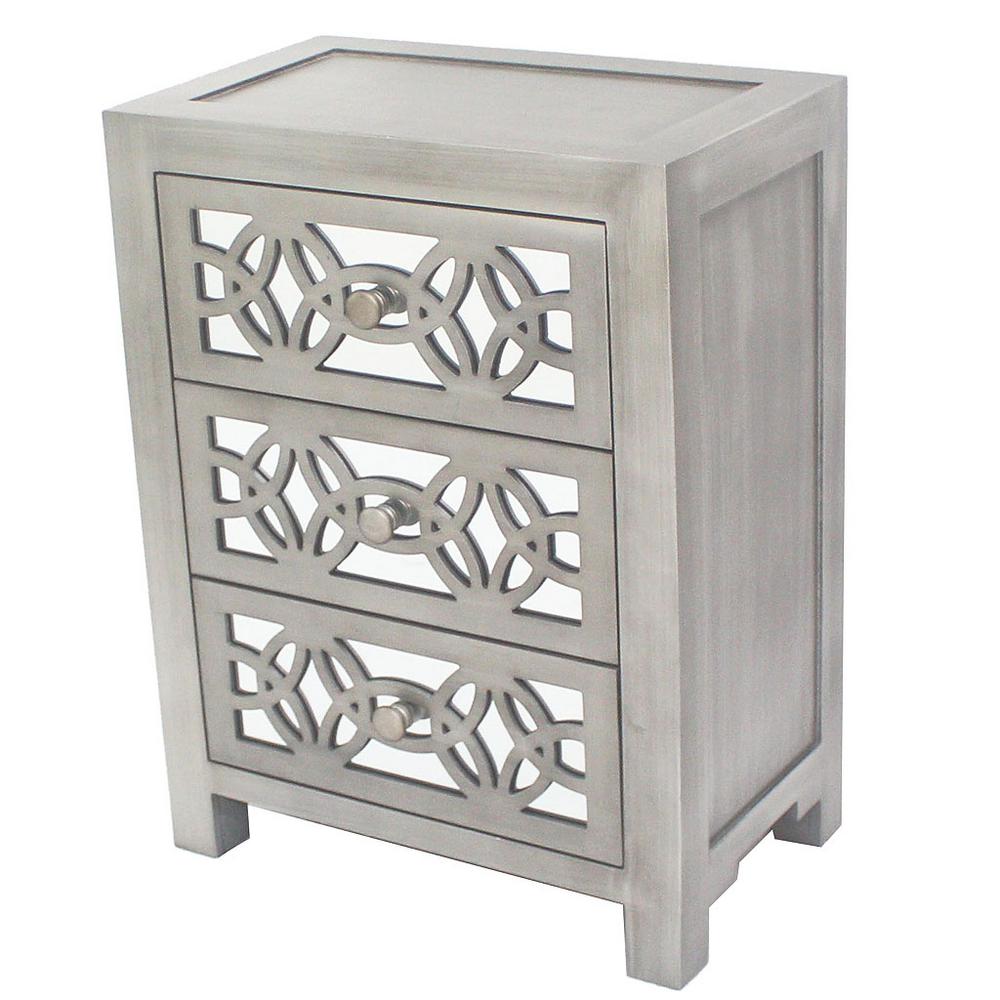 River Of Goods Mini Glam Slam 3 Drawer Silver Cabinet 14829 The