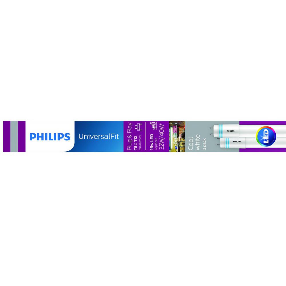 Philips 539163 Philips Universalfit 32w 40w Equivalent 48 In Daylight T8 Bi Pin Led Tube Light Bulb 2 Pack 539163 Pack Of 5