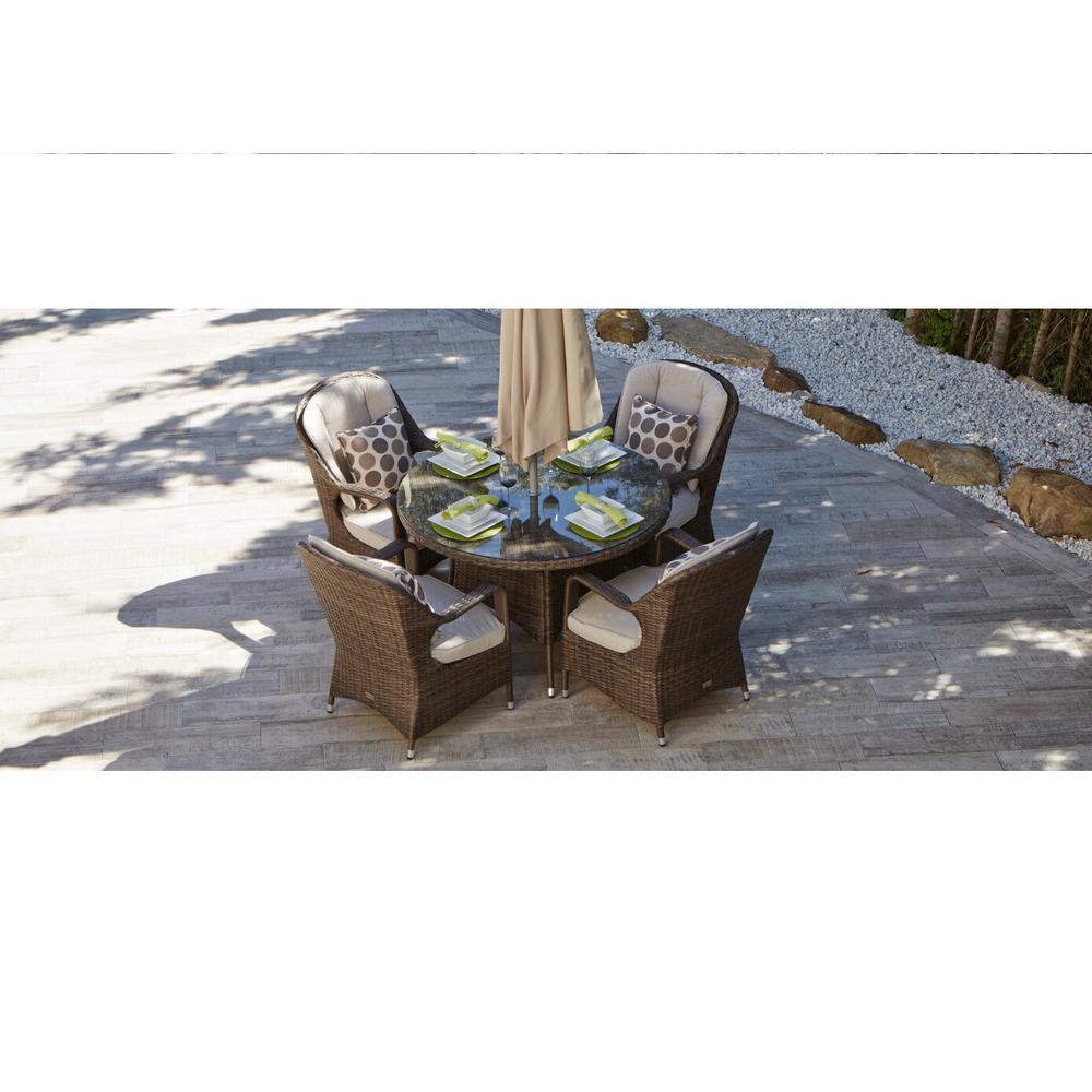 Direct Wicker Bavaro 5 Piece Round Outdoor Dining Set With Beige Cushions