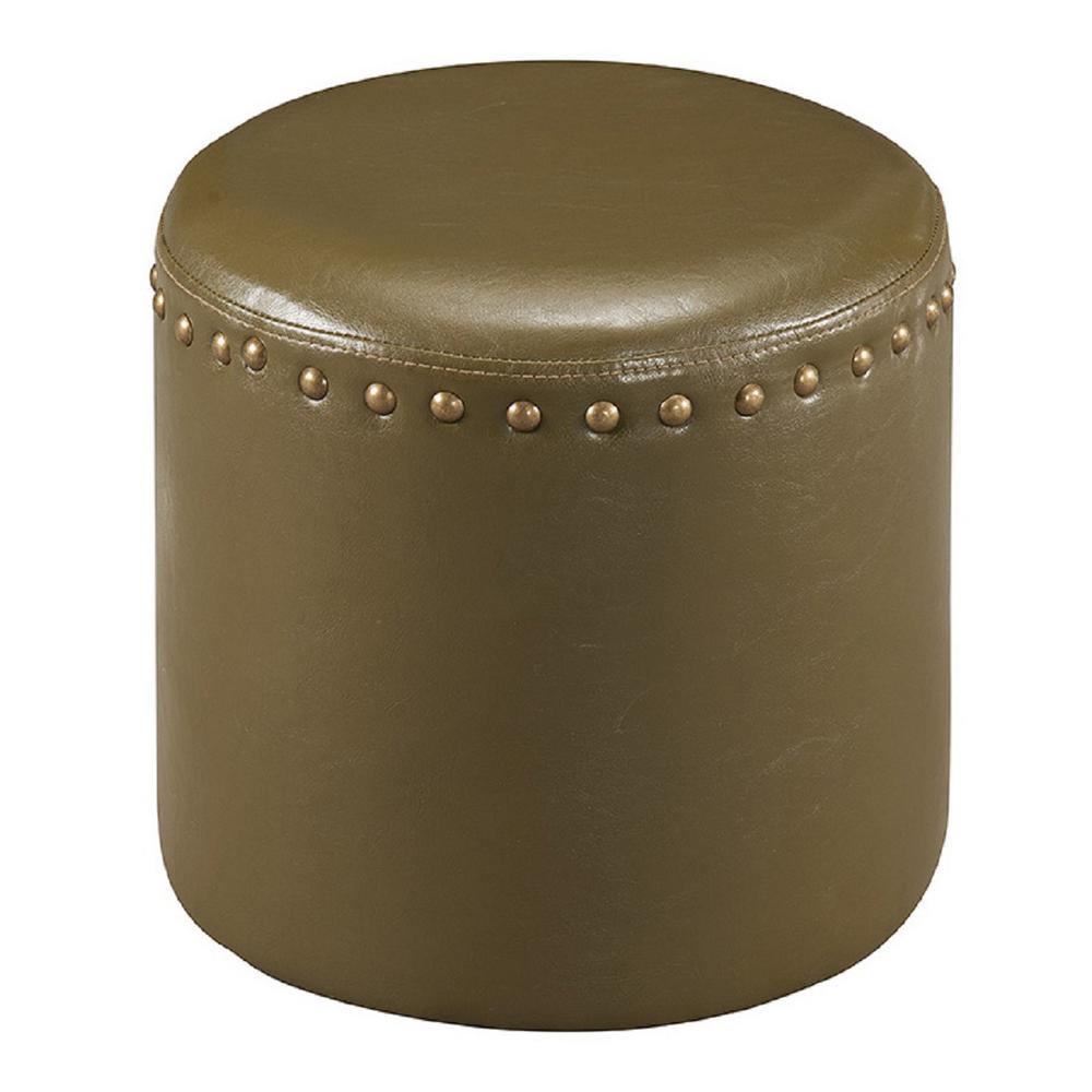 Kings Brand Furniture Green Nailhead Trim Faux Leather Round Ottoman Green Nailhead Trim Faux Leather Round Ottoman