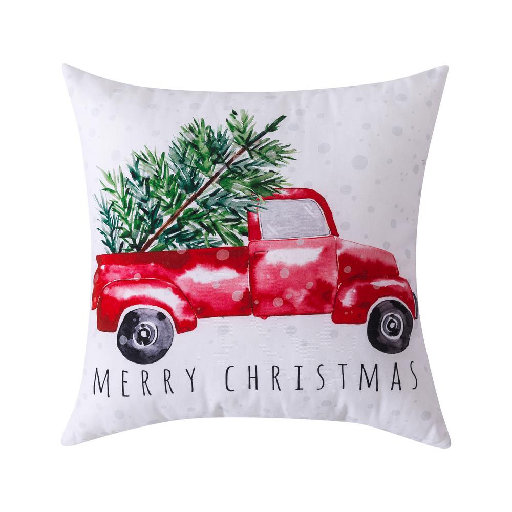 Vintage Christmas Red Truck Outdoor Pillow 18/" x 18/"