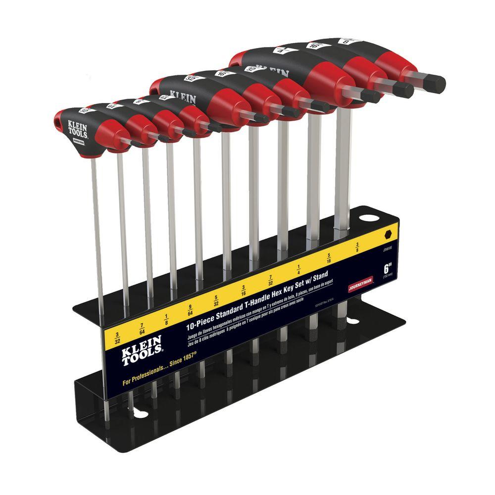 Klein Tools JTH610E 10-Piece SAE 6 in. Blade T-Handle Hex Key Set with Stand