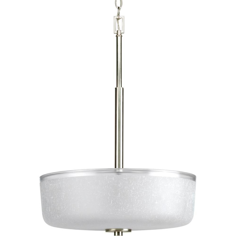 Progress Lighting Alexa Collection 3 Light Brushed Nickel Foyer Pendant With White Linen Glass