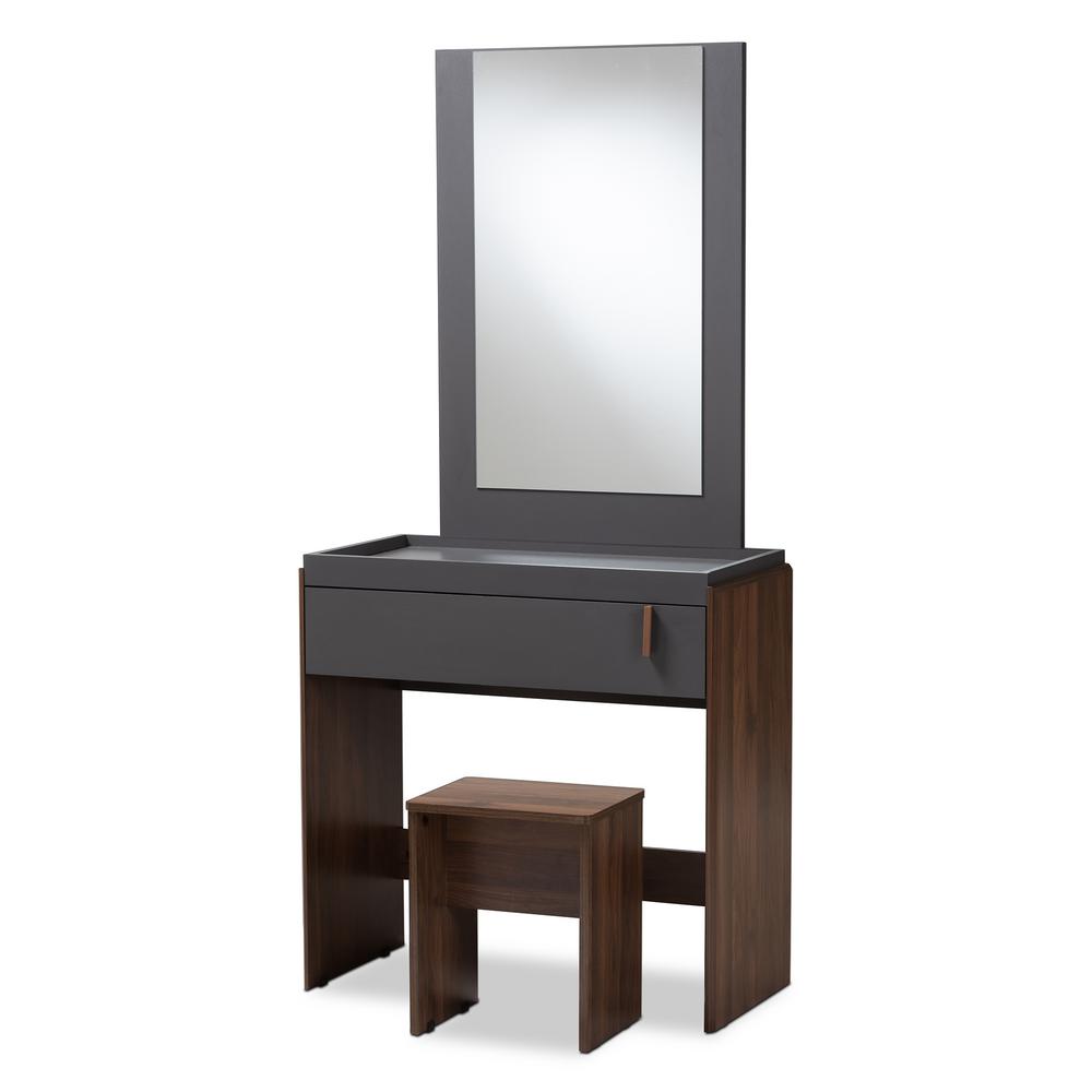 Baxton Studio Rikke 2 Piece Gray And Walnut Bedroom Vanity Baxton Studio Rikke 2 Piece Gray And Walnut Bedroom Vanity