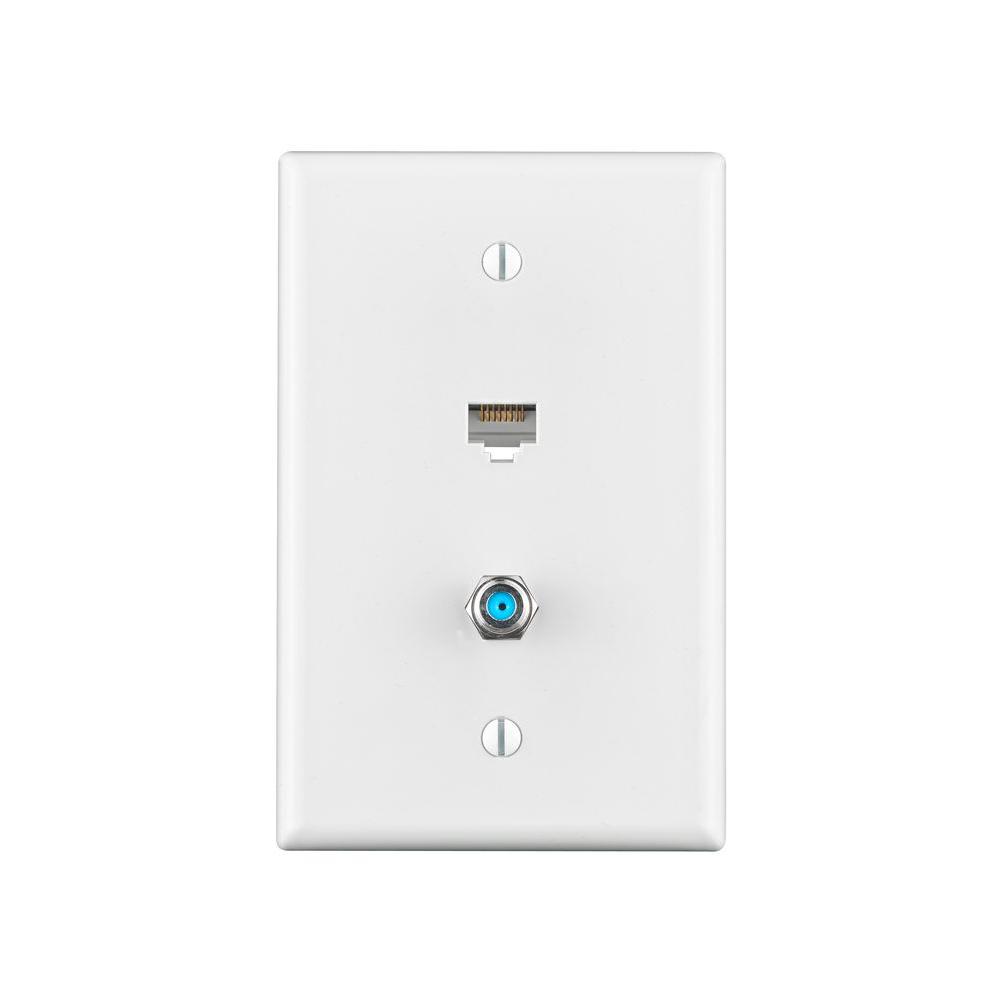 Leviton Combo Data/TV Mid-Sized Wall Plate, White by Leviton