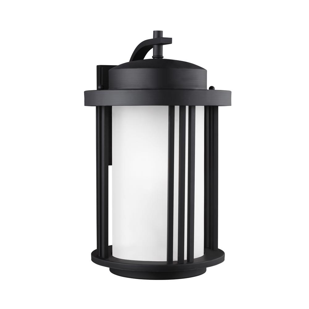 Sea Gull Lighting Crowell 1 Light Black Outdoor 19 5625 In Wall Lantern Sconce With Led Bulb