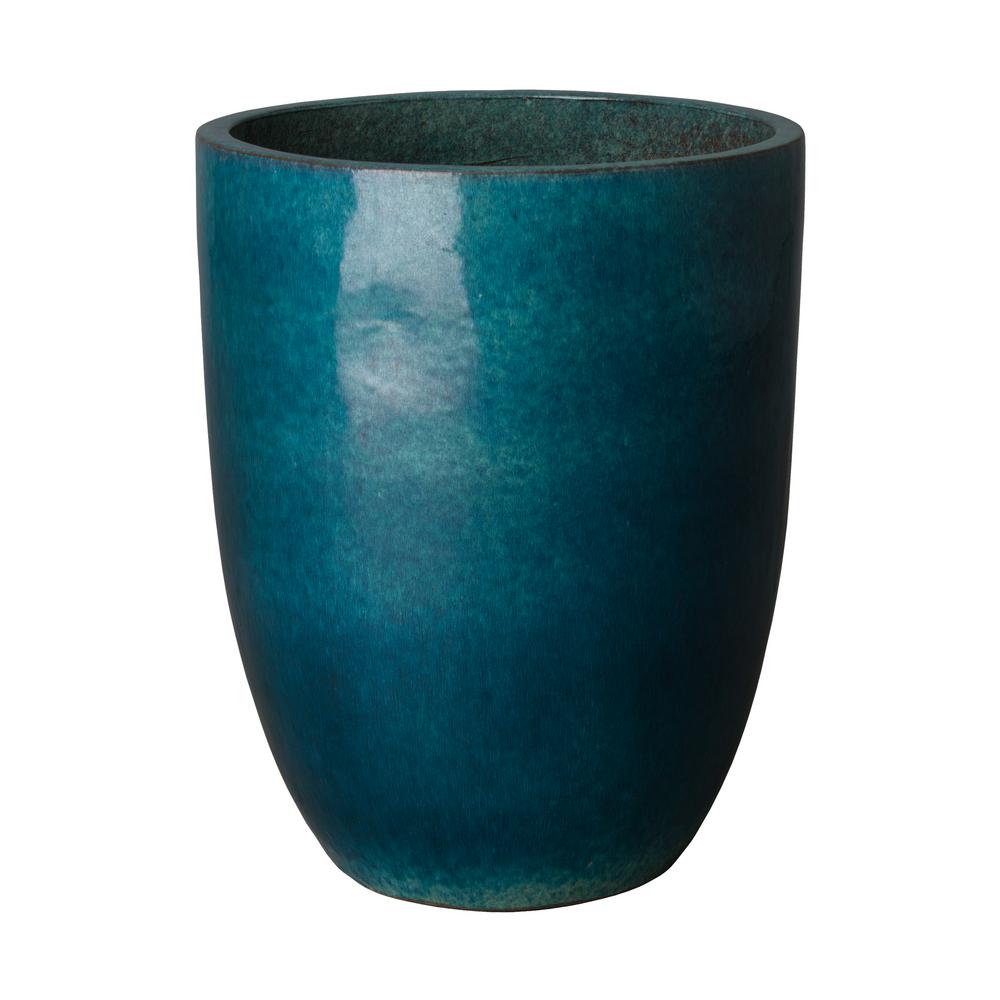Emissary 19 in. Dia Tall Round Teal Ceramic Planter-0552TL-2 - The Home