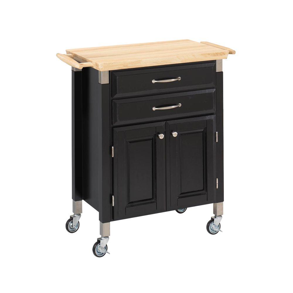 Dolly Madison Black Kitchen Cart With Natural Wood Top