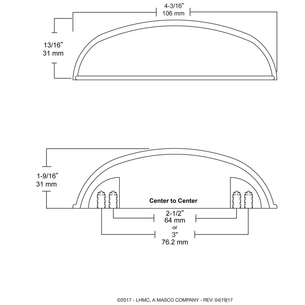 Liberty 2 1 2 Or 3 In 64 Or 76mm Center To Center Brushed Satin Nickel Dual Mount Cup Drawer Pull Pn1053h Bsn C The Home Depot