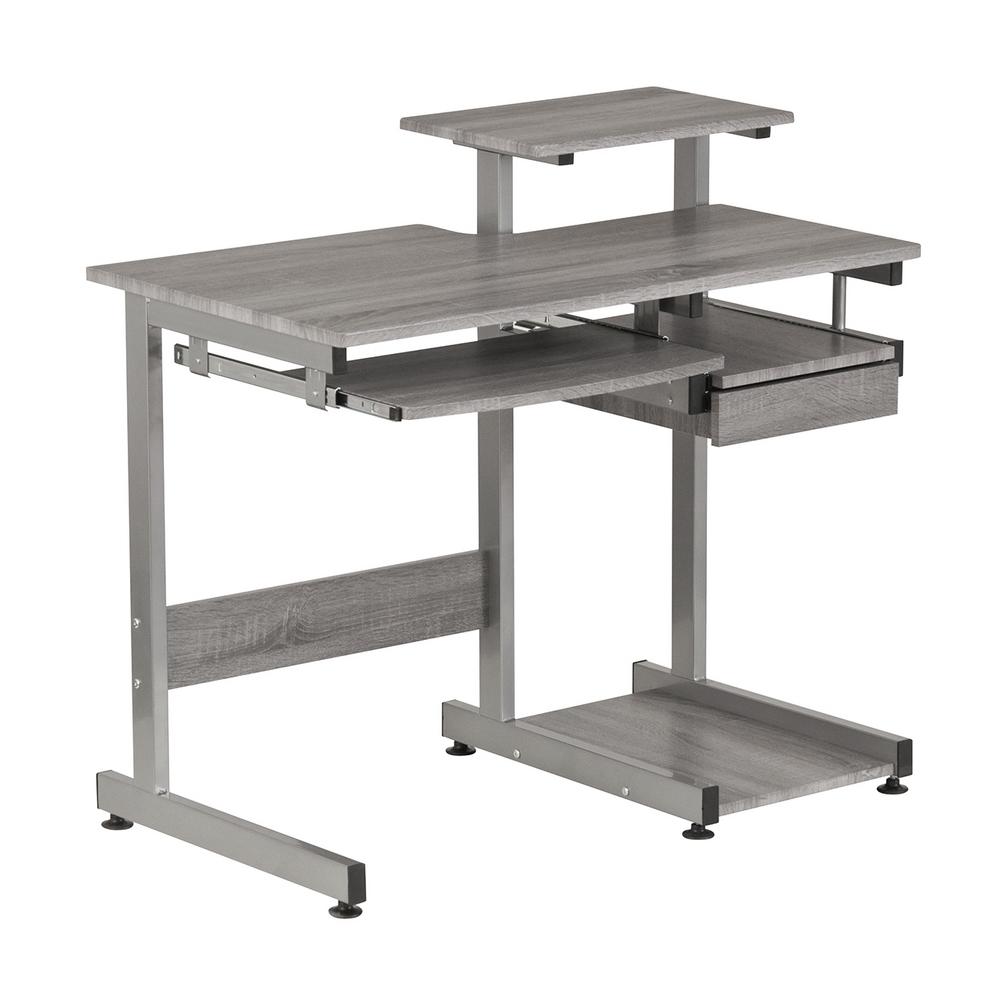 Techni Mobili Grey Computer Workstation Desk With Pull Out