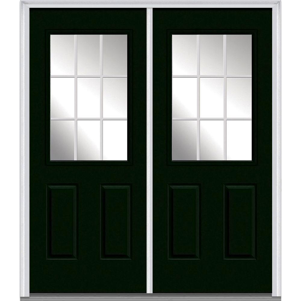 Mmi Door 60 In X 80 White Internal Grilles Right Hand Inswing 1 White Internal Grilles Right Hand Inswing 1 2 Lite Clear Painted Fiberglass Smooth Prehung Front Door