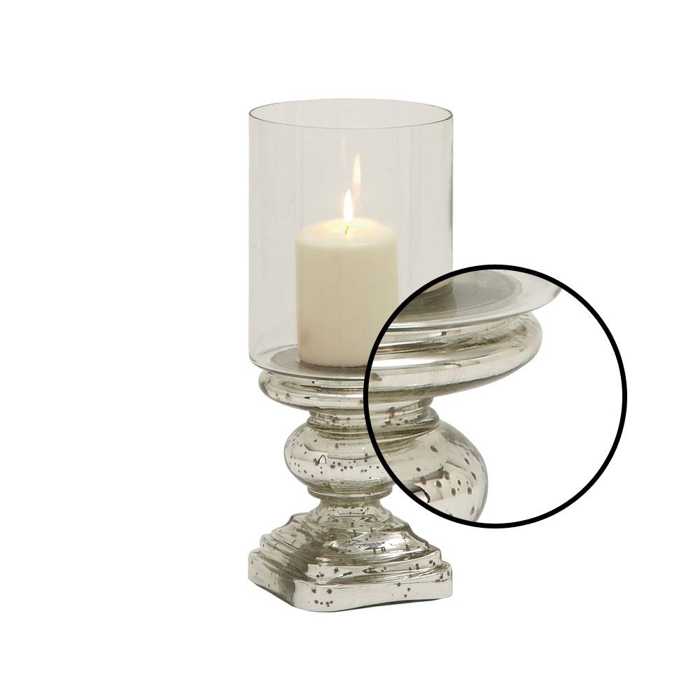 Litton Lane 14 in. Silver Glass Hurricane Pedestal Candle Holder 24614