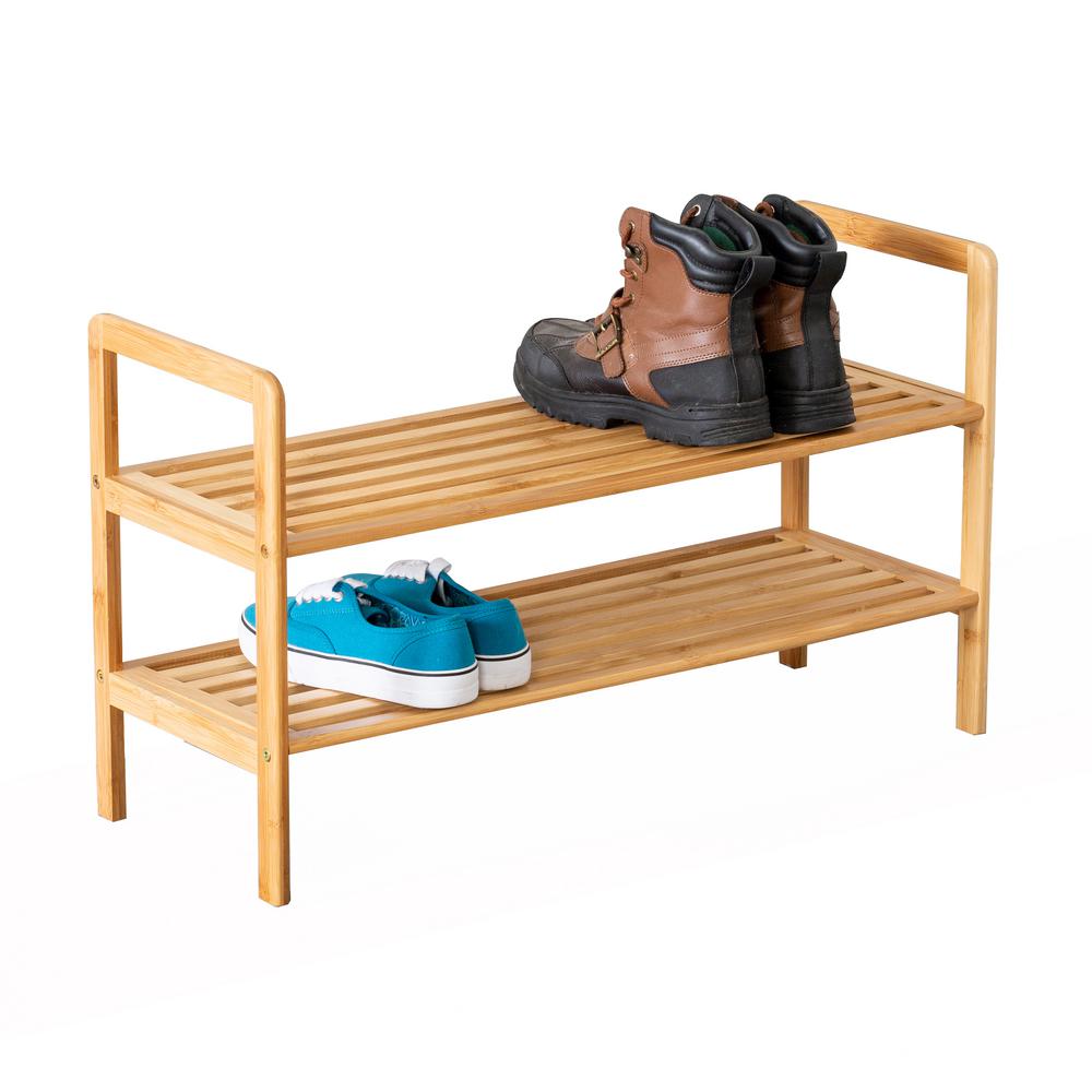 Unbranded 16 In H X 10 In W 8 Pair 2 Shelf Natural Bamboo Shoe Rack 0 The Home Depot