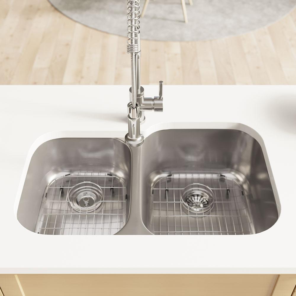 Rene Undermount Stainless Steel 32 in. Right Double Bowl Kitchen Sink