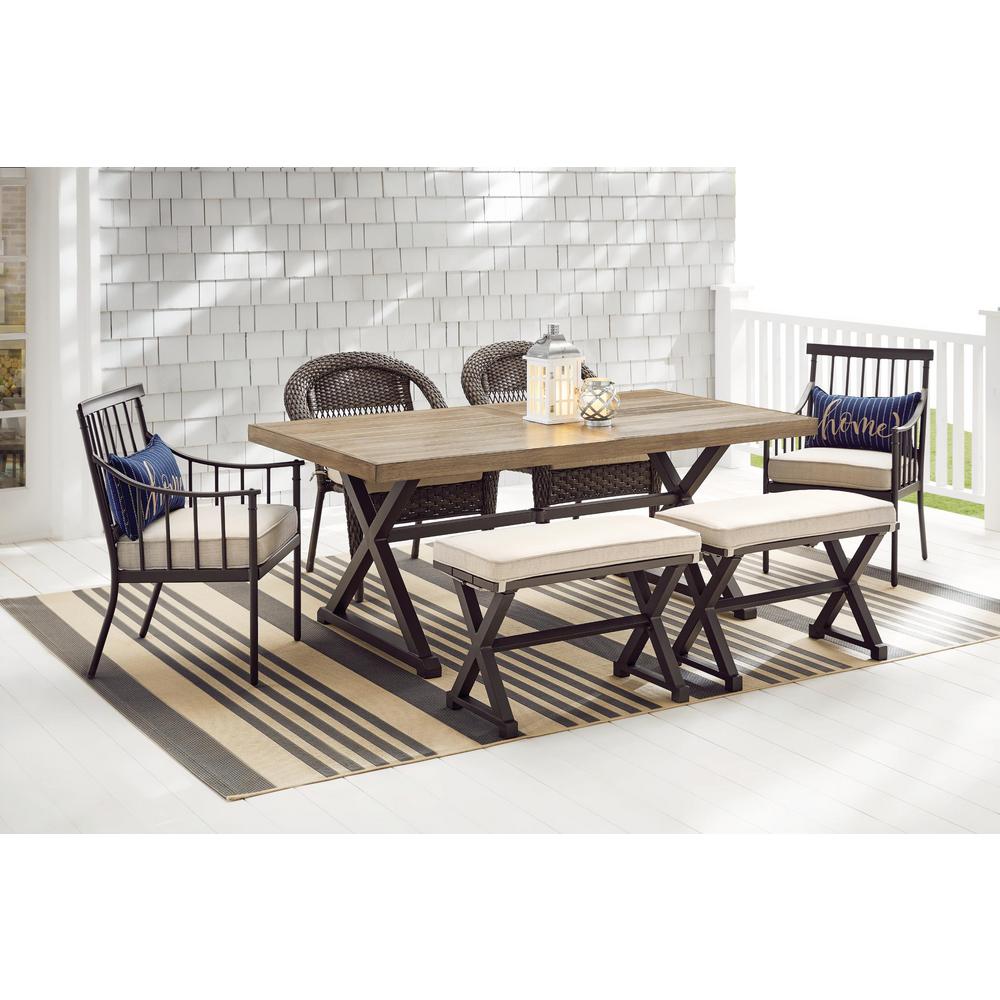Stylewell Mix And Match 72 In Rectangular Metal Outdoor Dining Table With Farmhouse Trestle Base And Tile Tabletop 3038 Dt7 The Home Depot