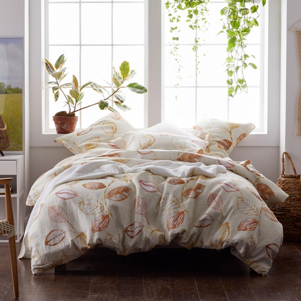 The Company Store Textured Leaf Multicolored Linen King Duvet
