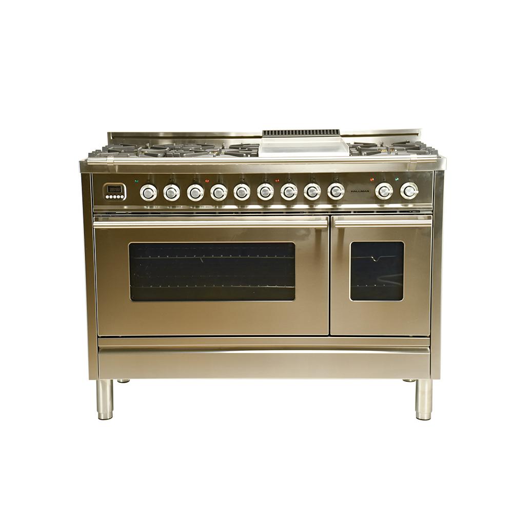 Hallman 48 in. 5.0 cu. ft. Double Oven Dual Fuel Italian Range with