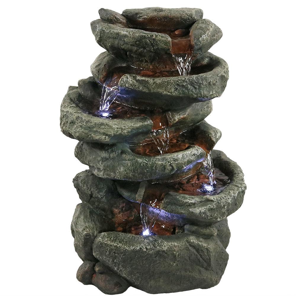 Sunnydaze Decor 15 in. 6-Tier Stone Tabletop Water Falls Fountain with ...