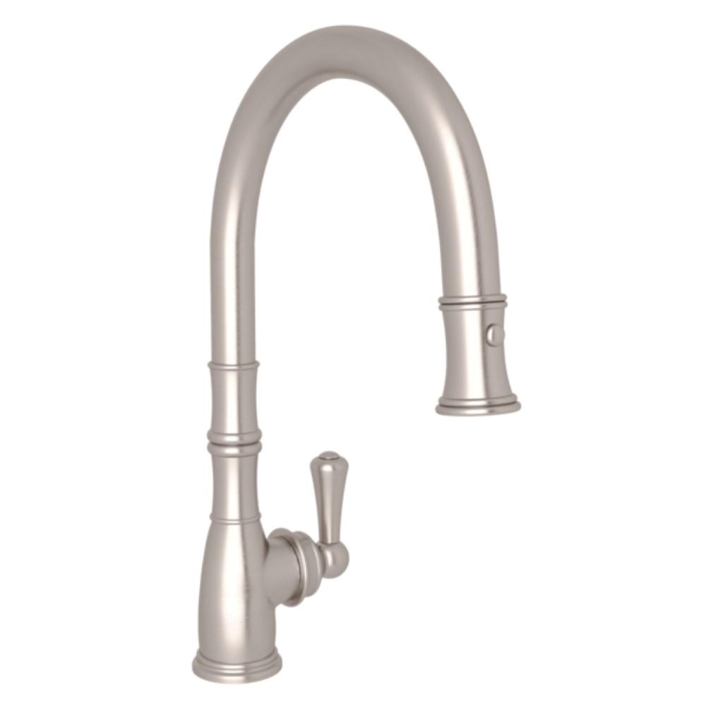 Satin Nickel Rohl C7776NPSTN Country Kitchen Cinquanta Porcelain New Style Offset Swivel Single Lever Handle with Brass Dome Cap Only Complete for The A3650 Kitchen Faucet