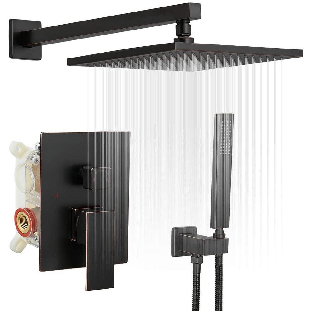 Boyel Living 1-Spray Patterns with 2.5 GPM 10 in. Wall Mount Dual Shower Heads with Pressure Balance Valve in Matte Black