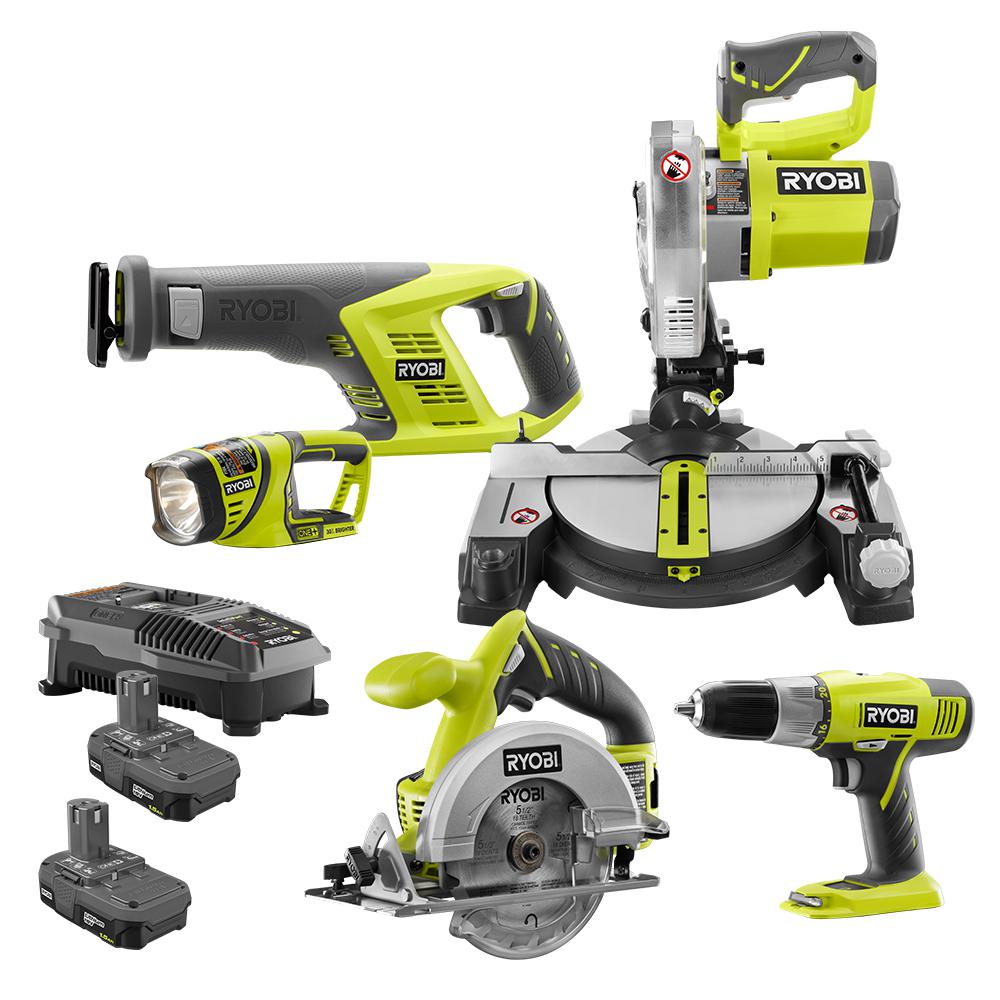 New RYOBI 18Volt ONE+ LithiumIon Cordless 5Tool Combo Kit Free Any