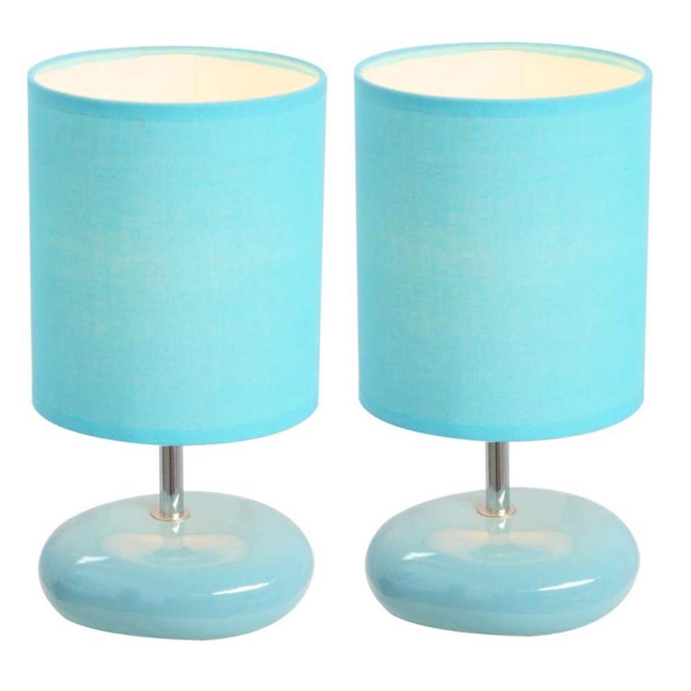 Simple Designs 10 5 In White Stonies Small Stone Look Table Bedside Blue Stonies Small Stone Look Table Bedside Lamp 2 Pack