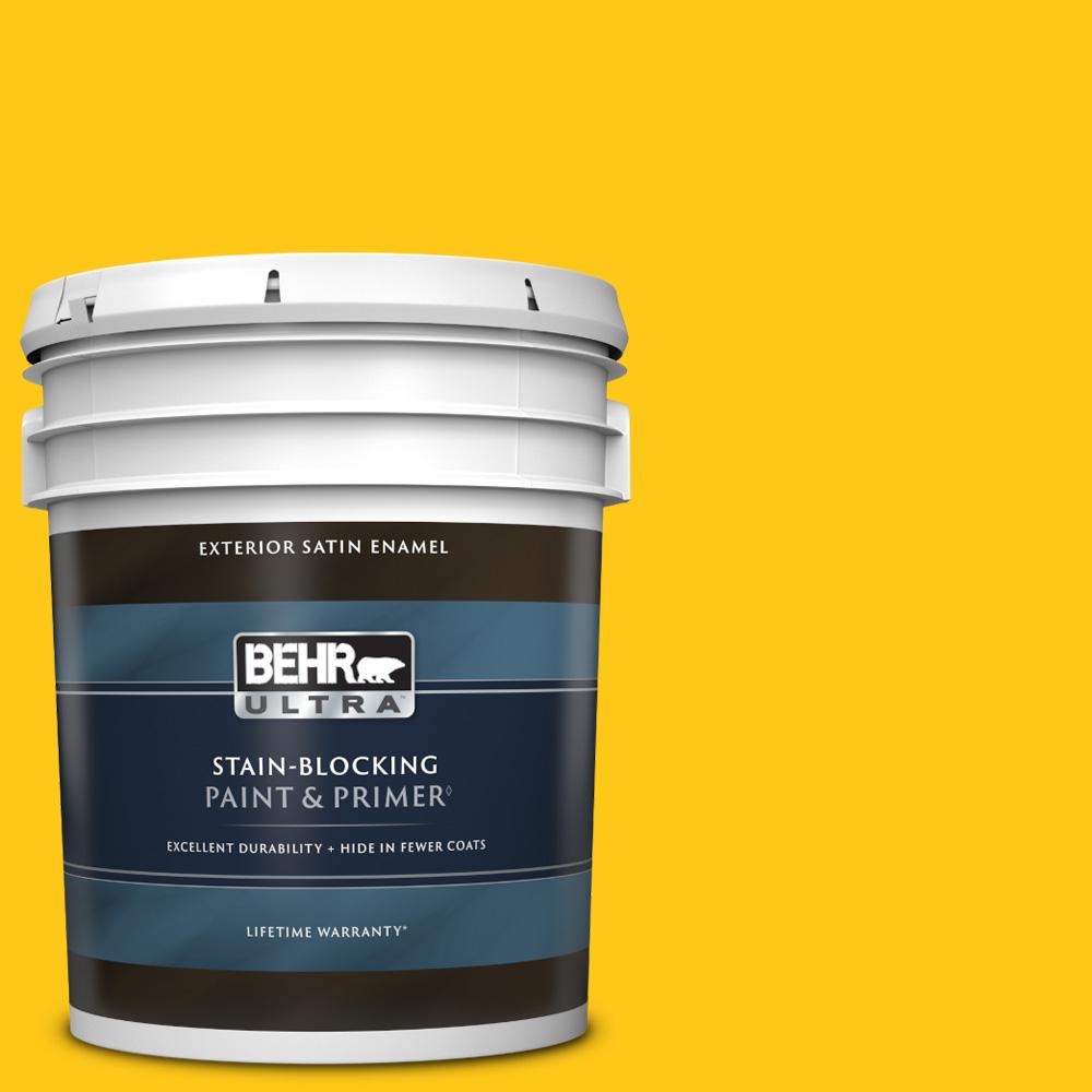 BEHR ULTRA 5 gal. P3007 Unmellow Yellow Satin Enamel Exterior Paint