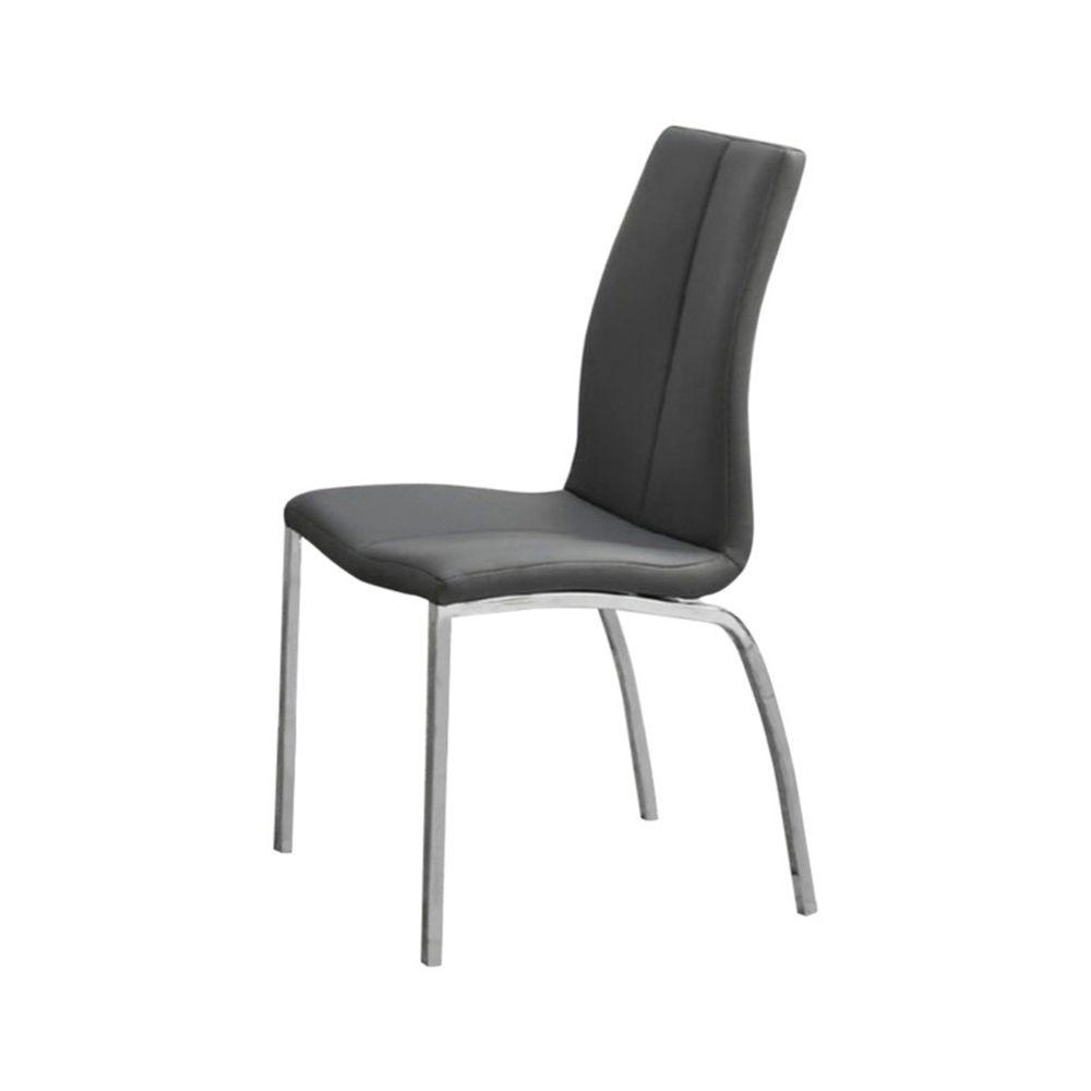 Benjara Gray Leather Upholstery Dining Chair With Chrome Legs Set Leather Upholstery Dining Chair