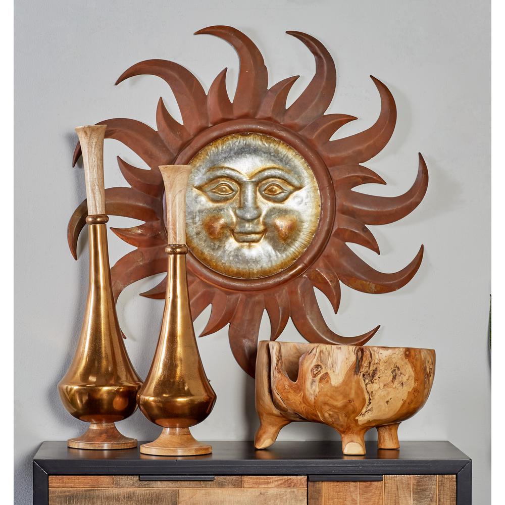 Litton Lane Iron Brown Sun Face With Curved Rays Metal Work 27177 Litton Lane Iron Brown Sun Face With Curved Rays Metal Work