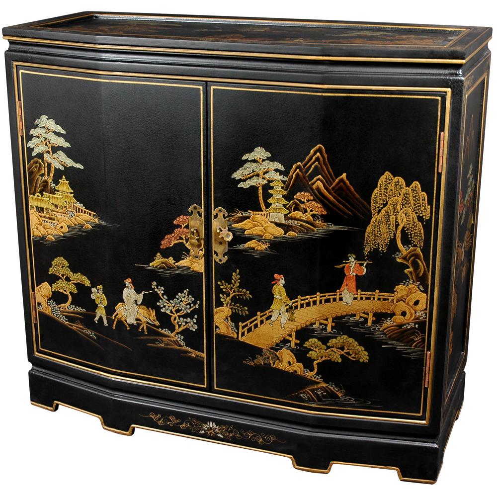  Oriental Furniture Black Lacquer Japanese Slant Front 