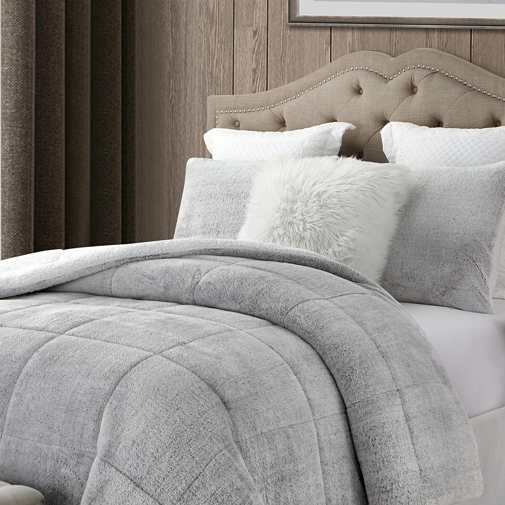 Swift Home Premium Ultra Soft 3 Piece Grey Faux Fur Reverse To