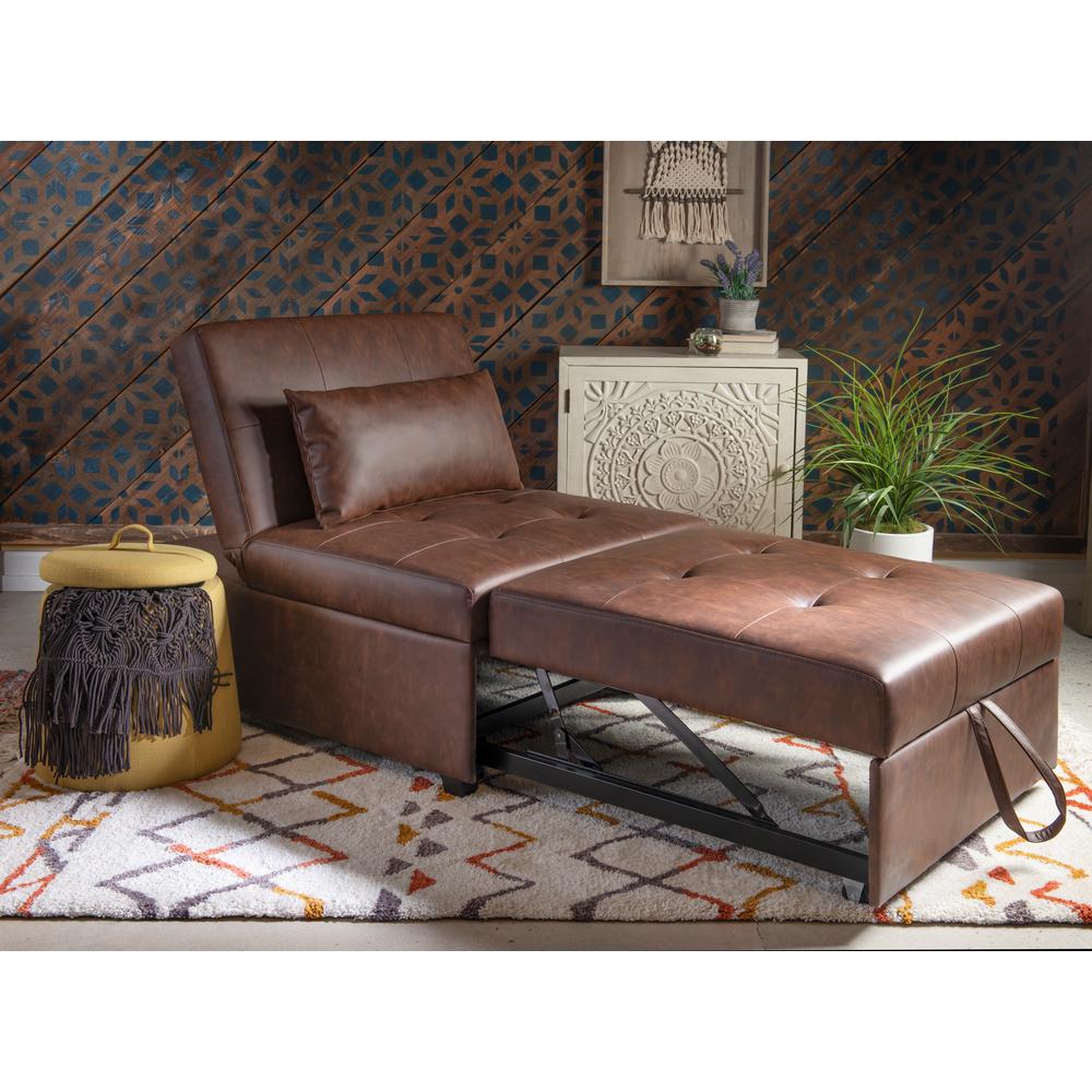 Powell 43 8 In Chestnut Brown Faux Leather Twin Sleeper Sofa Bed Hd1532ua20bpu The Home Depot