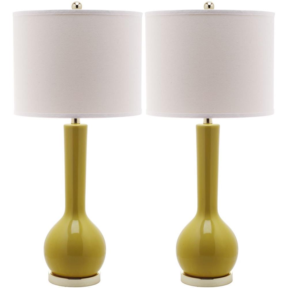 Safavieh Mae 30 5 In Mustard Gold Long Neck Ceramic Table Lamp Set Mustard Gold Long Neck Ceramic Table Lamp Set Of 2