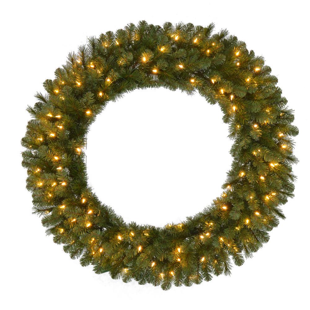 Indoor Outdoor Christmas Wreaths Greenery The Home Depot Pre Lit Led Artificial Wesley Spruce Christmas Wreath With 366 Tips And