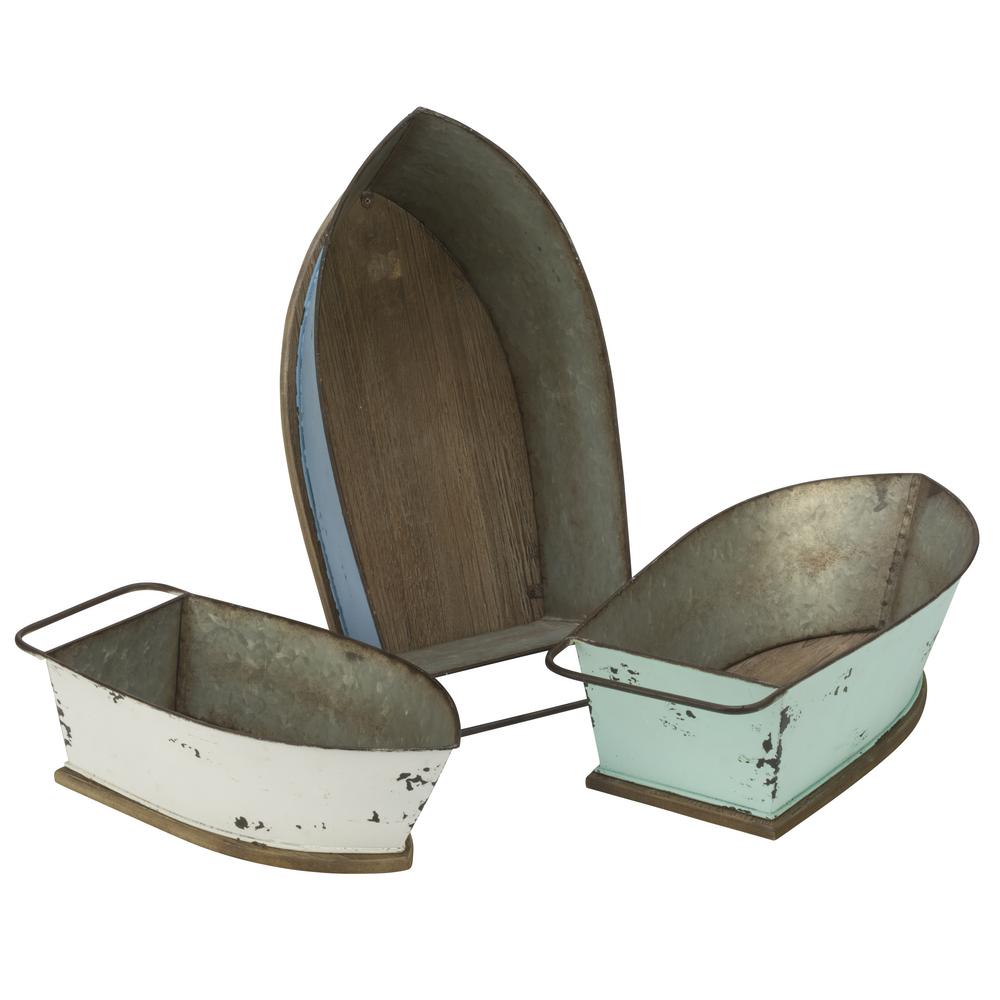 Tripar Distressed Metal Boat Shelf And Wall Decor Set Of 3 18603 Tripar Distressed Metal Boat Shelf And