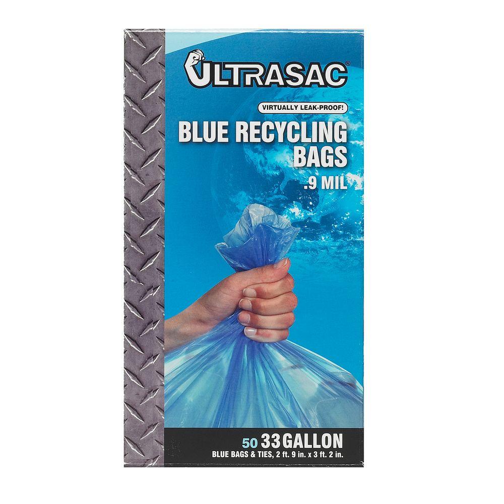 Ultrasac 33 Gal Recycling Blue Trash Bags 50 Count Us Bl The Recycling Blue Trash Bags 50 Count Us Bl The Home Depot
