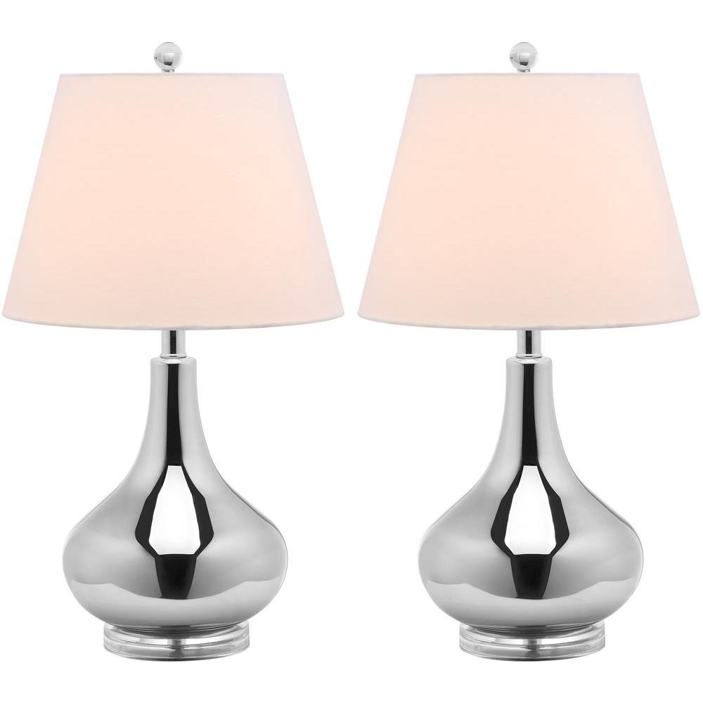 Safavieh Amy 24 In Silver Gourd Glass Table Lamp With White Shade Set Of 2 Lit4087n Set2 The Home Depot