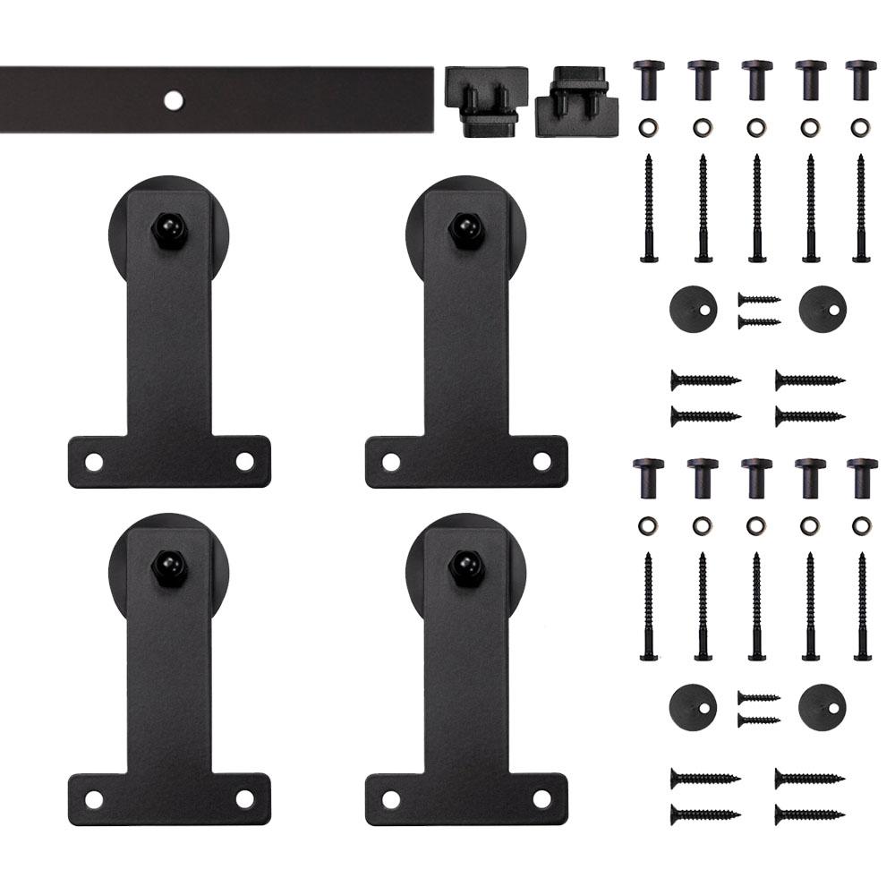 Quiet Glide 6 Ft Black Front Mount Mini Sliding Barn Door Hardware Kit For Double Furniture Wood Doors