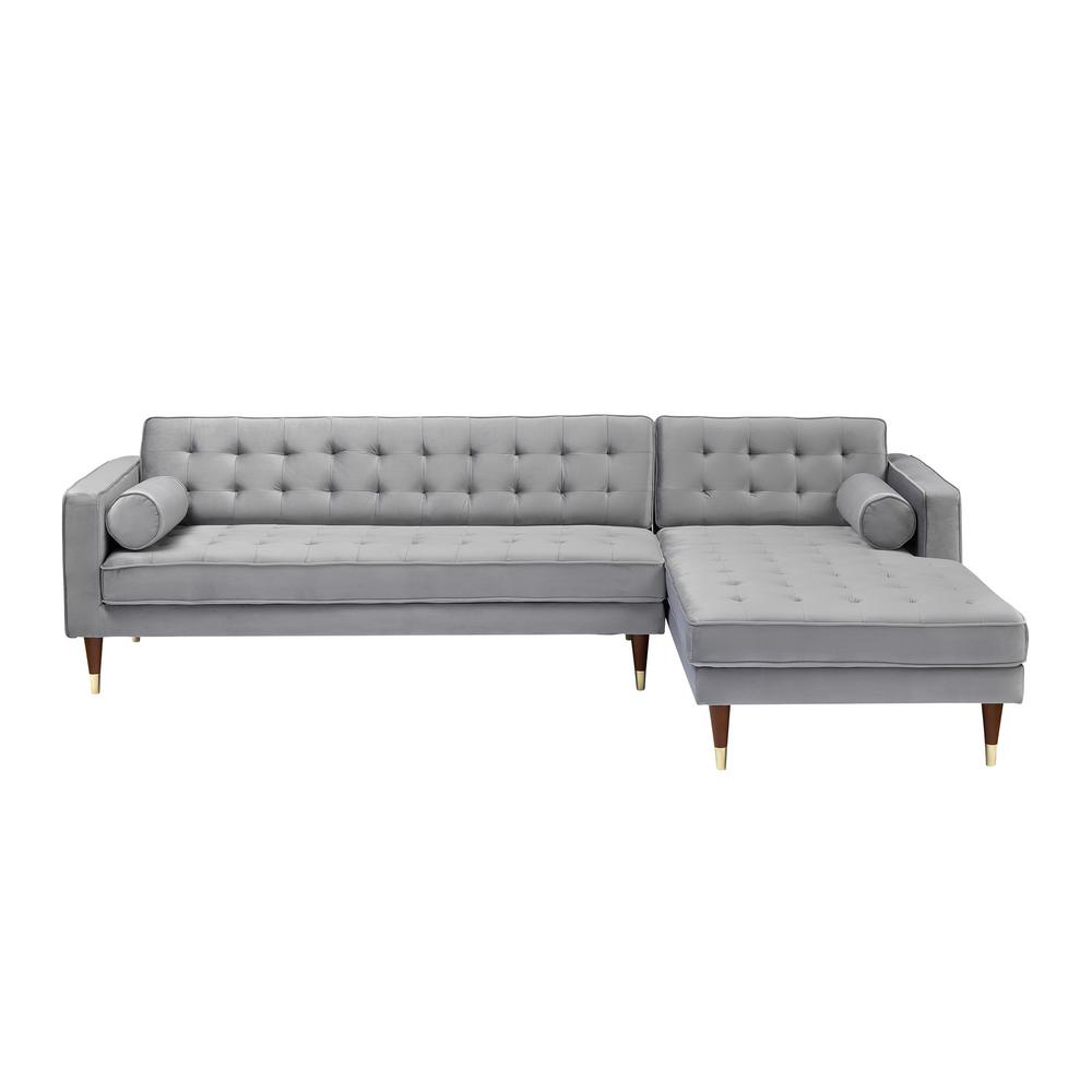 Somerset 2-Piece Gray Button-Tufted Velvet 4-Seater L-Shaped Right-Facing Sectional Sofa