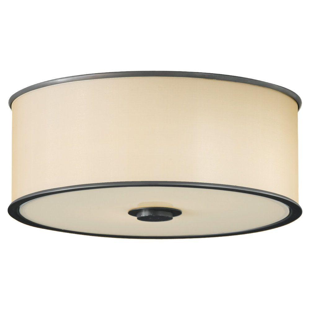 Feiss Casual Luxury 13 In W 2 Light Dark Bronze Indoor Flush Mount Drum Ceiling Light With Round Bronze Organza Shade