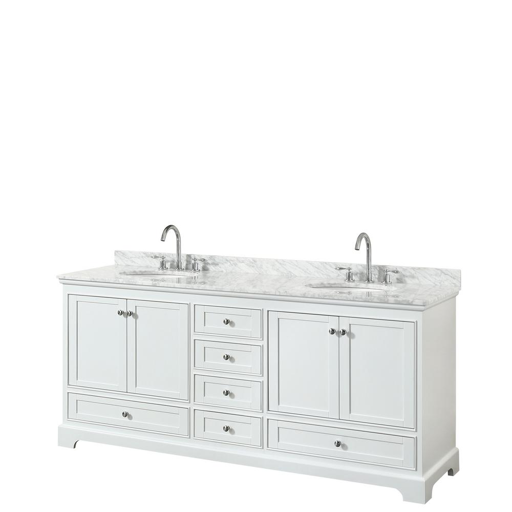 Wyndham Collection Deborah 80 In Double Bathroom Vanity In White With Marble Vanity Top In White Carrara With White Basins Wcs202080dwhcmunomxx The Home Depot