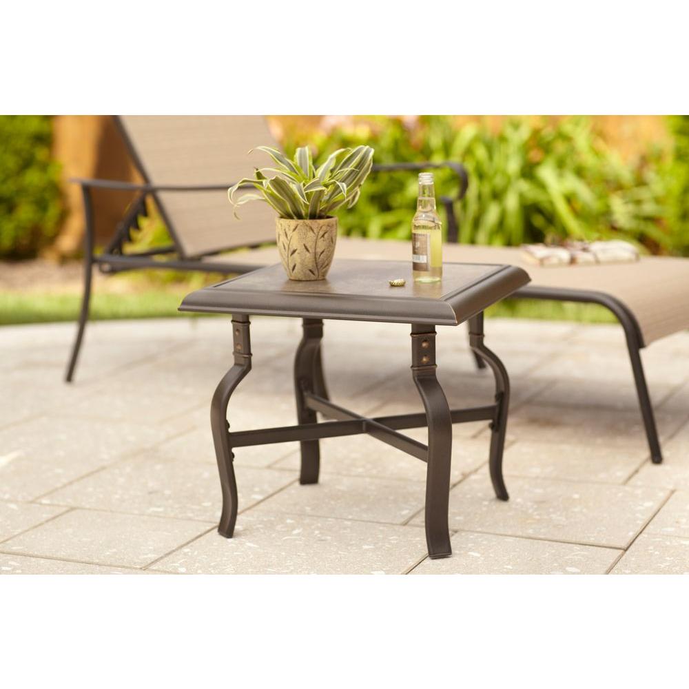 side table patio outdoor tables hampton bay ceramic frames bronze tile antique square steel belleville homedepot