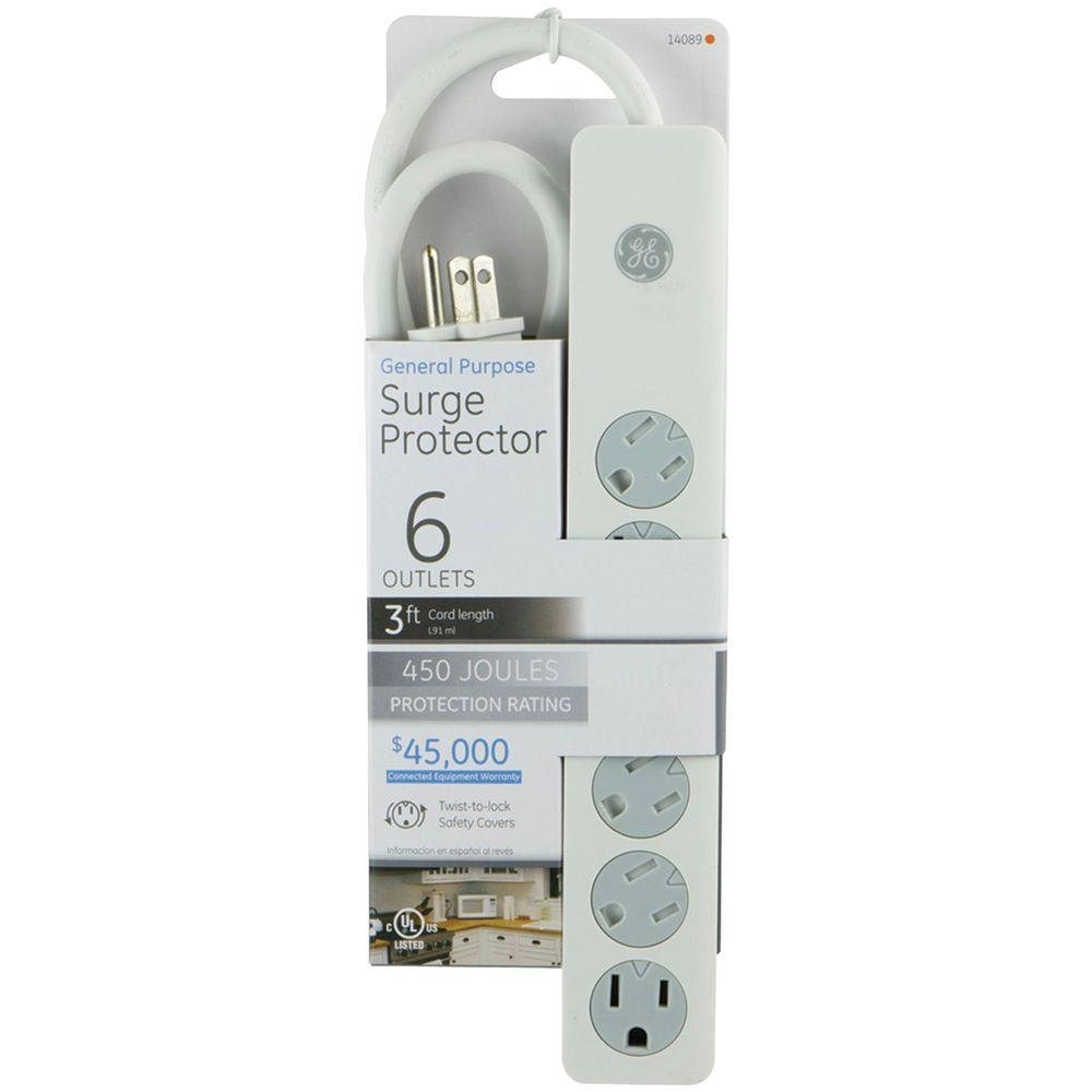 GE 6Outlet Surge Protector White14089 The Home Depot