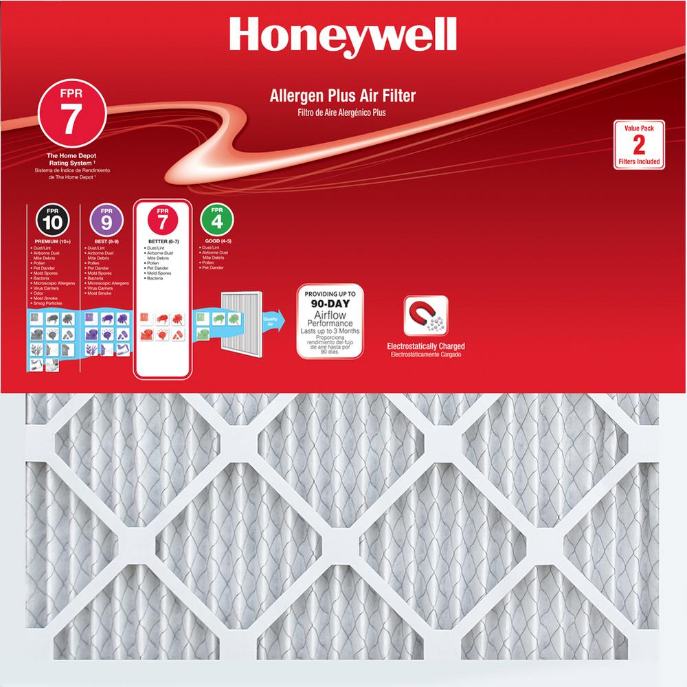 Honeywell 14 in. x 25 in. x 1 in. Allergen Plus Pleated FPR 7 Air Filter  (2-Pack)-HW7FPR14251-2PK - The Home Depot