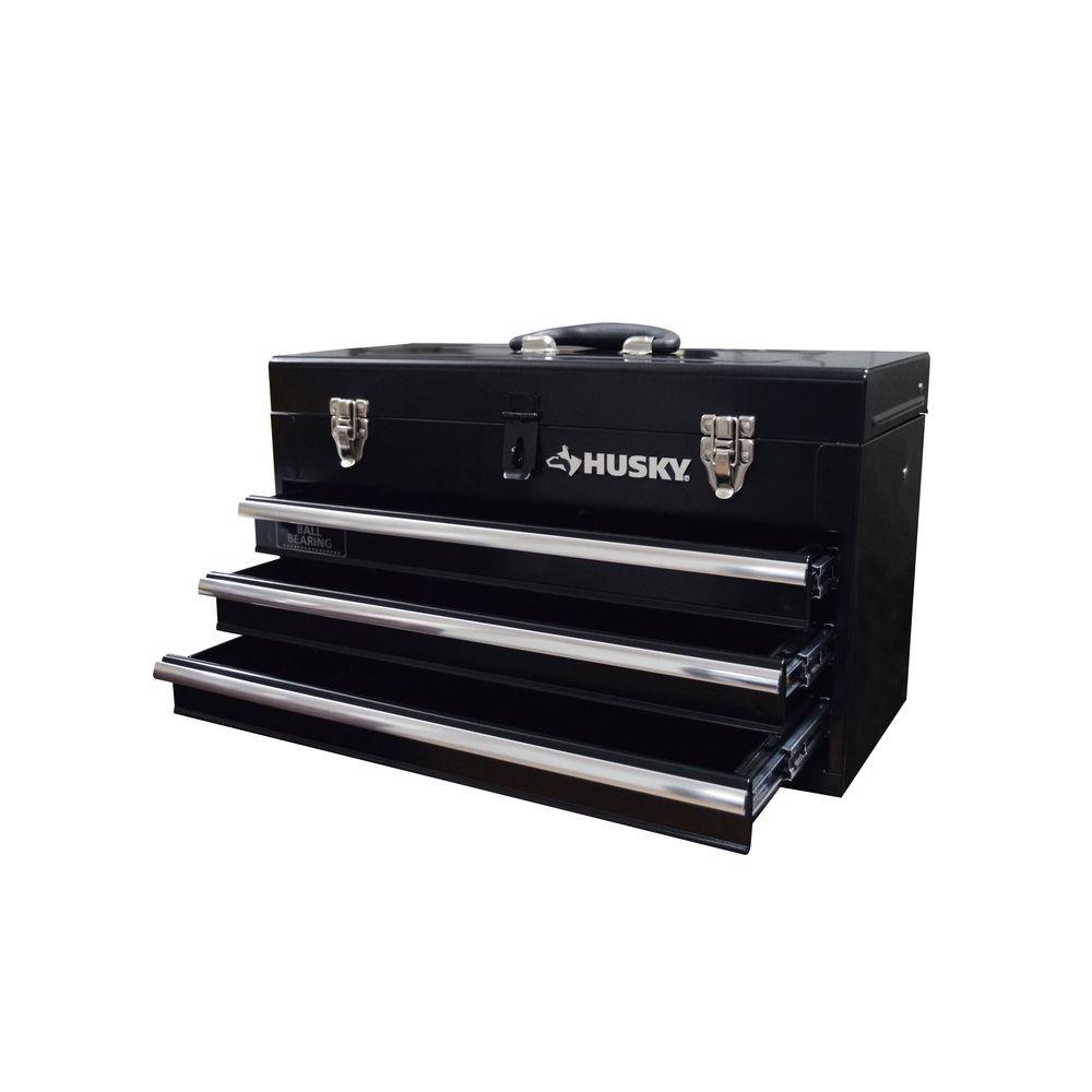 Husky 20 In 3 Drawer Metal Portable Tool Box With Tray Tb 303b