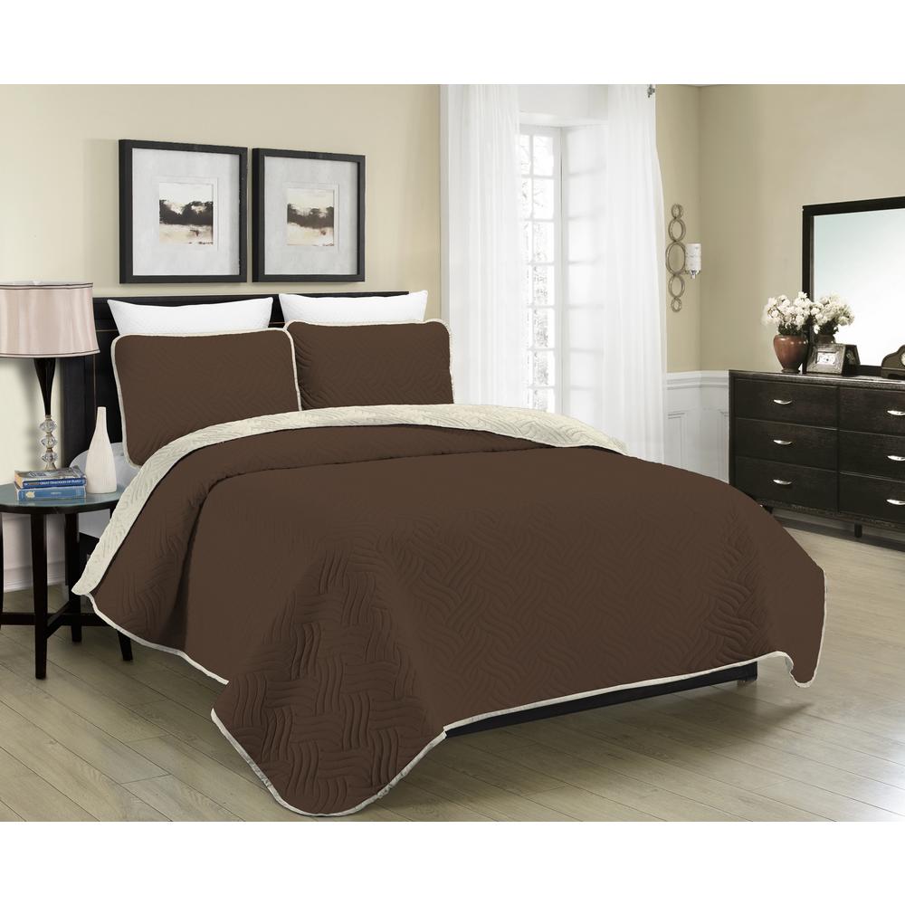 Morgan Home Allison Reversible 3 Piece Brown Cream King Quilt Set