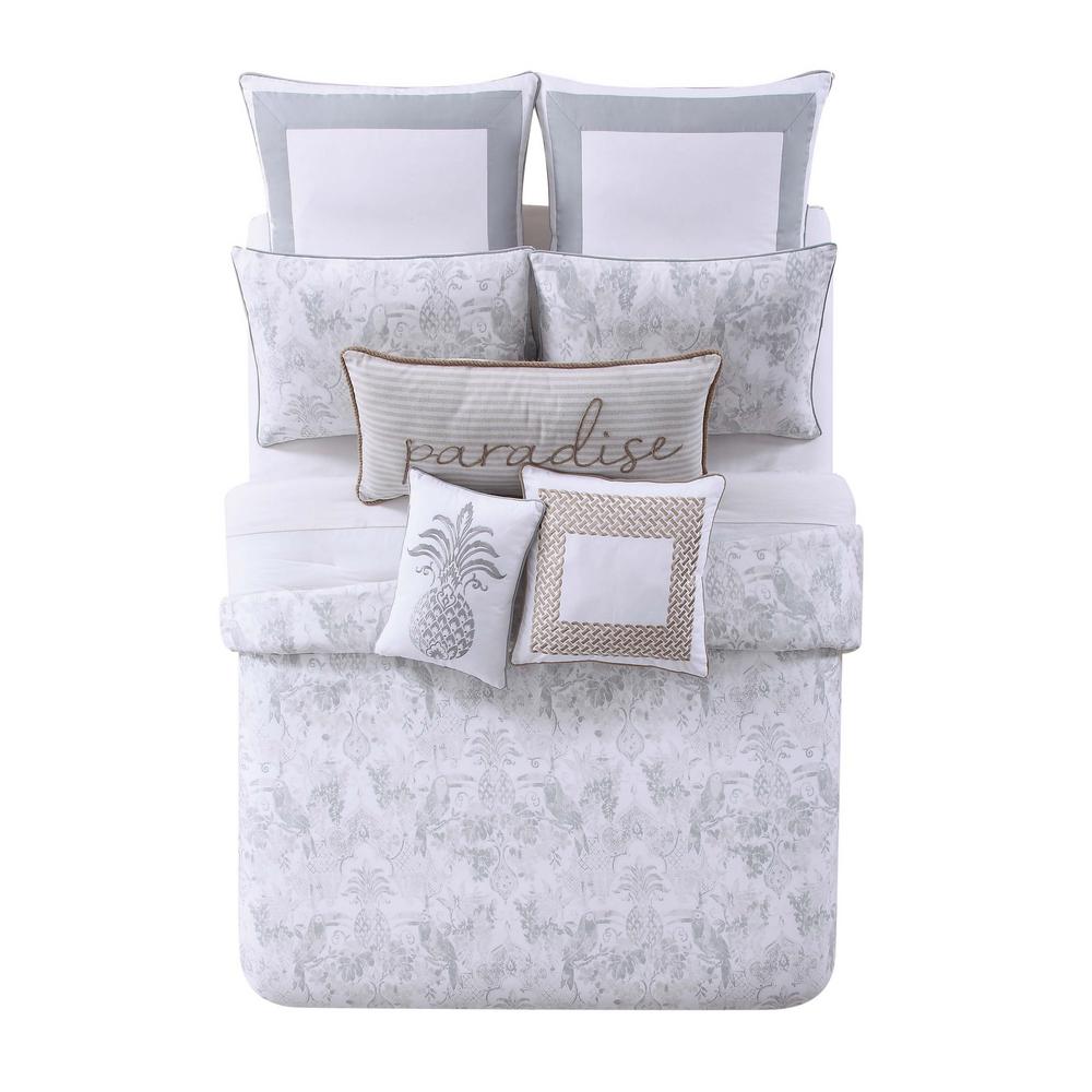 Oceanfront Resort Tropical Plantation 3 Piece Grey King Comforter